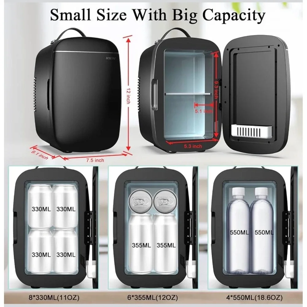Nxone AQ-6L-A Portable Mini Fridge Warmer 6L Black AC/DC Compact Cooler